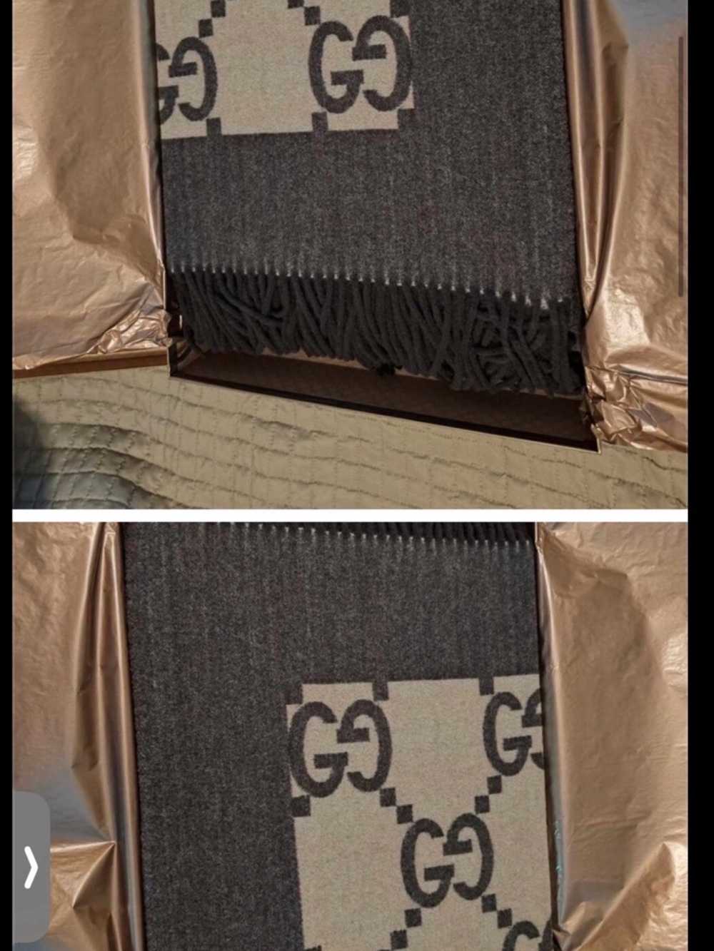 Gucci Gray & Light Gray GG Wool Fringe Blanket